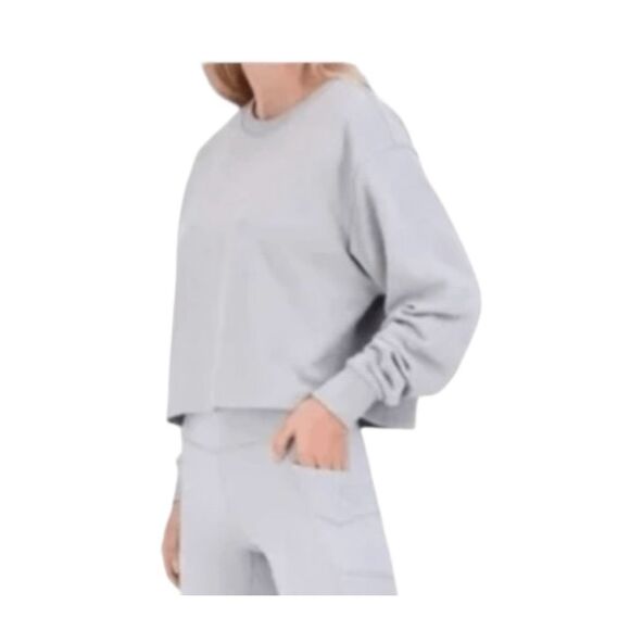 90 Degree By Reflex Cropped Sweatshirt Heather Gray Crewneck Long Sleeve M - Picture 3 of 7